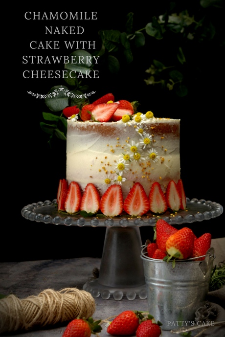 Naked cake de camomila con cheesecake de fresas y mermelada casera