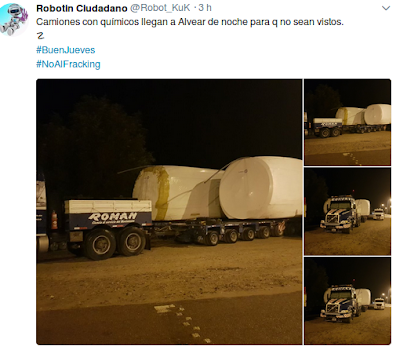 Camiones con químicos llegan a Alvear de noche para que no sean vistos.