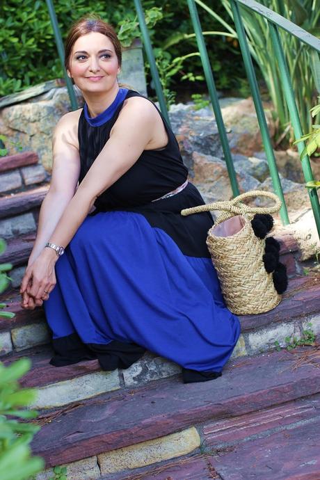 Vestido largo bicolor