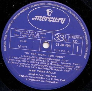 New york dolls -In too much too soon Lp 1974 New york dolls -In too much too soon Lp 1974