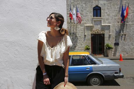 bloguera moda santo domingo blusa de zara pantalón culotte sombrero fedora paja asos