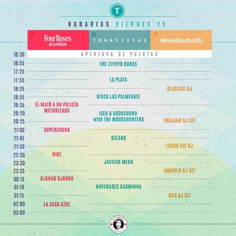 Horarios Festival Tomavistas 2018 25 Mayo