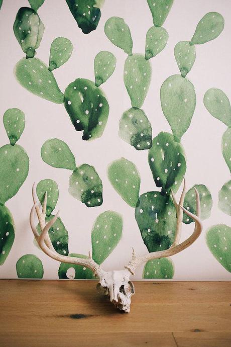 decoration papel pintado cactus pintar decoración acuarelas