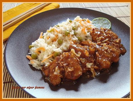 Pollo a la soja con jengibre, miel, y arroz Basmati