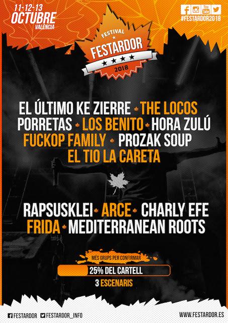 Festardor 2018: El Último Ke Zierre, Rapsusklei, Arce, Porretas, The Locos, Los Benito, Hora Zulú...