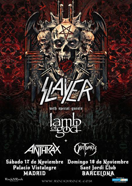 Slayer dirán adiós a Madrid y Barcelona acompañados por Lamb of God, Anthrax y Obituary Slayer dirán adiós a Madrid y Barcelona acompañados por Lamb of God, Anthrax y Obituary