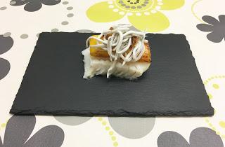 Pintxo de bacalao con mango y gulas