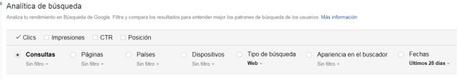 Opciones de la analitica de busqueda en Google Search Console | Maria en la red