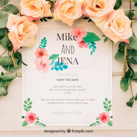 Wedding invitation with watercolor flowers download