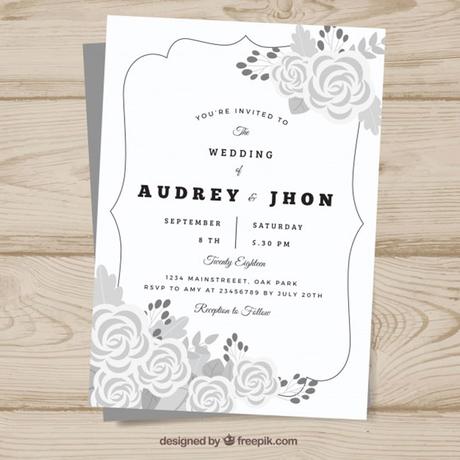 Wedding invitation template with flowers in gray tones download