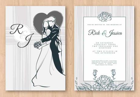 Wedding invitation with floral ornaments and couple download