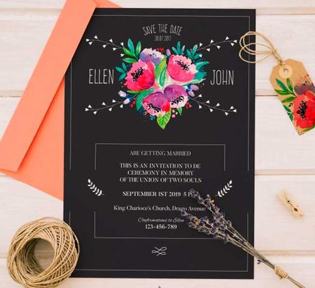 Retro wedding invitation with flowers download