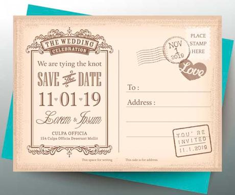 Vintage postcard for wedding invitation download