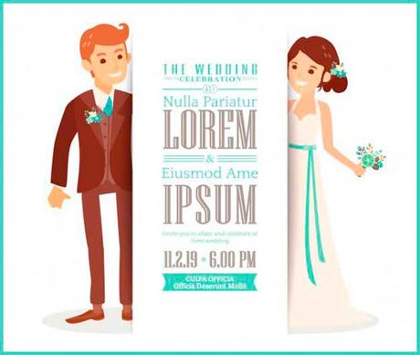 Wedding invitation with cute bride and groom download