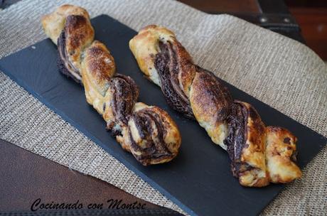 Trenza de hojaldre con chocolate y nueces