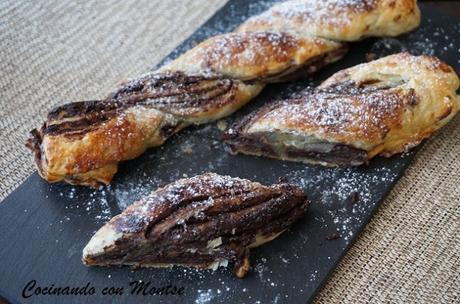 Trenza de hojaldre con chocolate y nueces