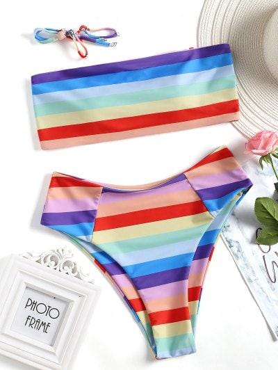 Colorful Bandeau High Cut Bikini Set - M