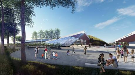 Una representación de una terminal Virgin Hyperloop One en Denver,