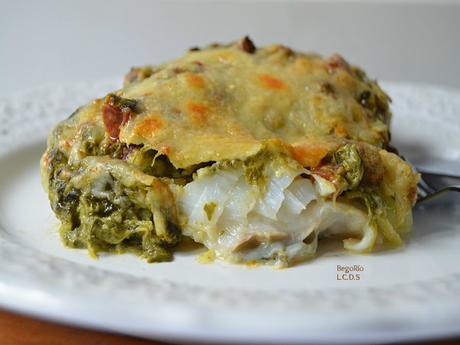 Bacalao gratinado a la crema de grelos