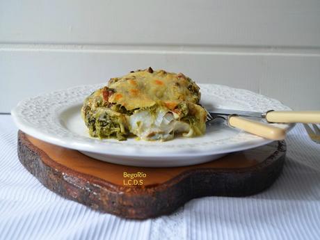 Bacalao gratinado a la crema de grelos