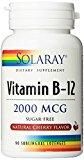 Solaray – Vitamina B12 sublingual 2000 mcg con sabor cereza, 90 Comprimidos
