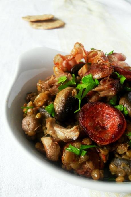 Lentejas con chorizo, champiñones y bacon Lentejas con chorizo, champiñones y bacon