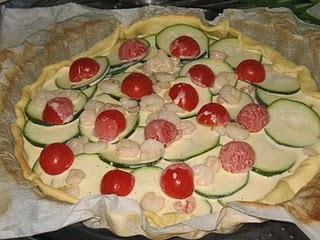 Quiche de calabacín con gambas