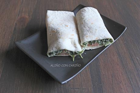 TORTILLAS DE TRIGO (WRAPS) CON ESPINACAS A LA CREMA DE QUESO Y SALMÓN AHUMADO