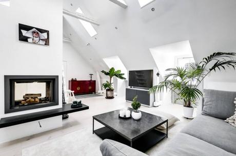 ventanas en el techo marmol blanco duplex pequeño diseño áticos dúplex decoración dúplex decoración blanco y negro   