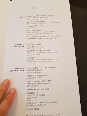 Menú de la clase business de British Airways