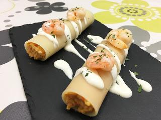 Canelones rellenos de marisco y gambas