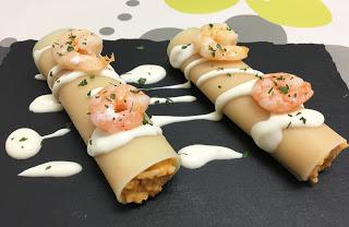 Canelones rellenos de marisco y gambas