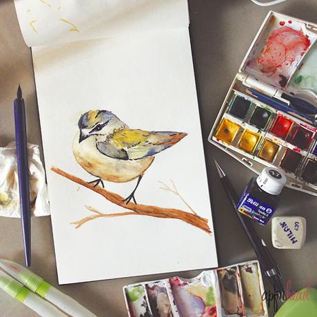 Pintando: Pájaro con acuarela