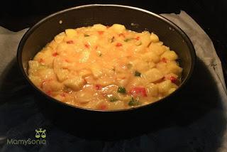 TORTILLA DE PATATAS, PIMIENTOS Y CEBOLLA EN HORNO
