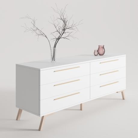 muebles modulares y comoda blanca con patas de madera