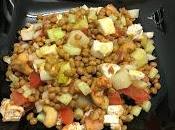 Ensalada lentejas, espárragos vinagreta mostaza