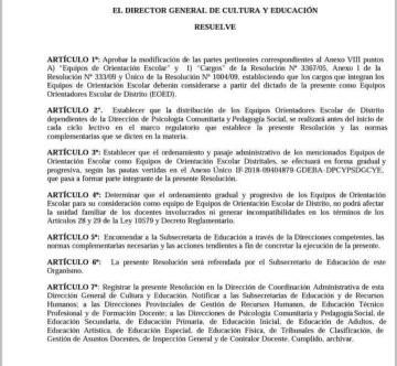 Equipos de Orientación Escolar (EOE).  Resolución N° 1.736/18