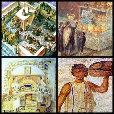 Los molinos, la harina, la elaboración del pan y pasteles en Roma.