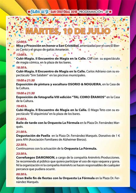 Fiestas de San Cristobal 2018 en Cubillos del Sil. Programación