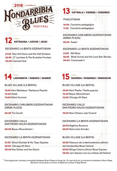 Hondarribia Blues Festival 2018, horarios