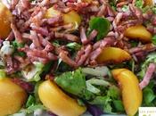 Ensalada melocotón asado, beicon menta