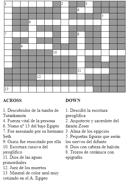 Crucigrama sobre el Antiguo Egipto 1