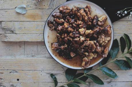 Melocotones a la plancha  con nueces caramelizadas al Tomillo