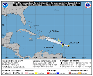 Beryl entraría a RD como depresión lunes en la noche.