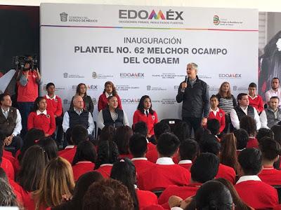 ENTREGA GOBERNADOR ALFREDO DEL MAZO, EL PLANTEL NO. 62 MELCHOR OCAMPO, DEL COLEGIO DE BACHILLERES DEL ESTADO DE MÉXICO (COBAEM), QUE OFRECERÁ LA ESPECIALIDAD EN CONTABILIDAD.