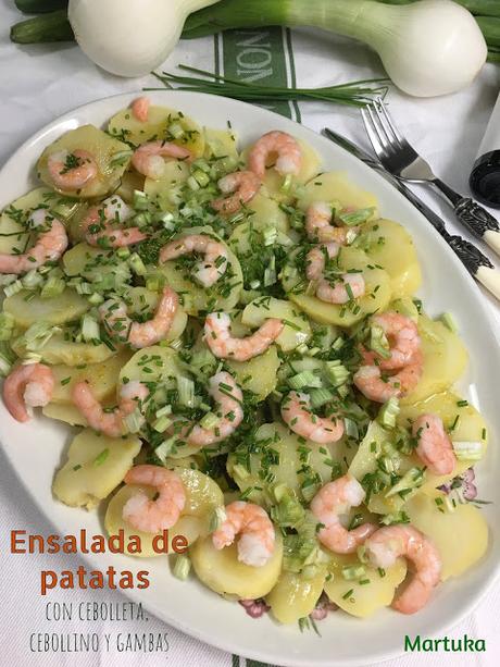 Ensalada De Patatas Con Cebolleta, Cebollino Y Gambas