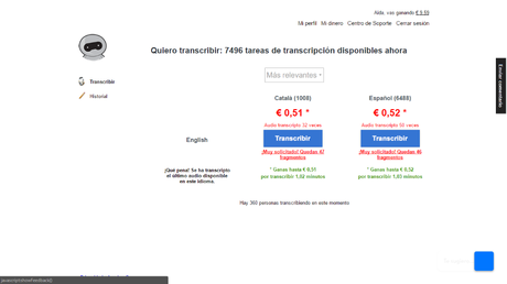 Pantalla iniciar de Â¡QUIERO transcribir!