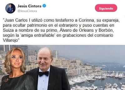 El rey emérito, Juan Carlos I, usaba a Corinna, su amante, “como testaferro para evadir impuestos”.