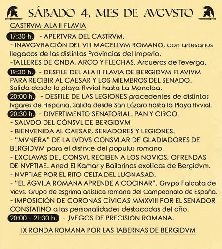 Ludus Bergidum Flavium 2018, Programa Ludus Bergidum Flavium 2018, Programa