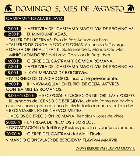 Ludus Bergidum Flavium 2018, Programa Ludus Bergidum Flavium 2018, Programa